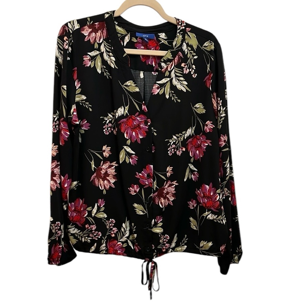 Apt. 9 Women’s XL Black Long Sleeve Tie Front Blouse